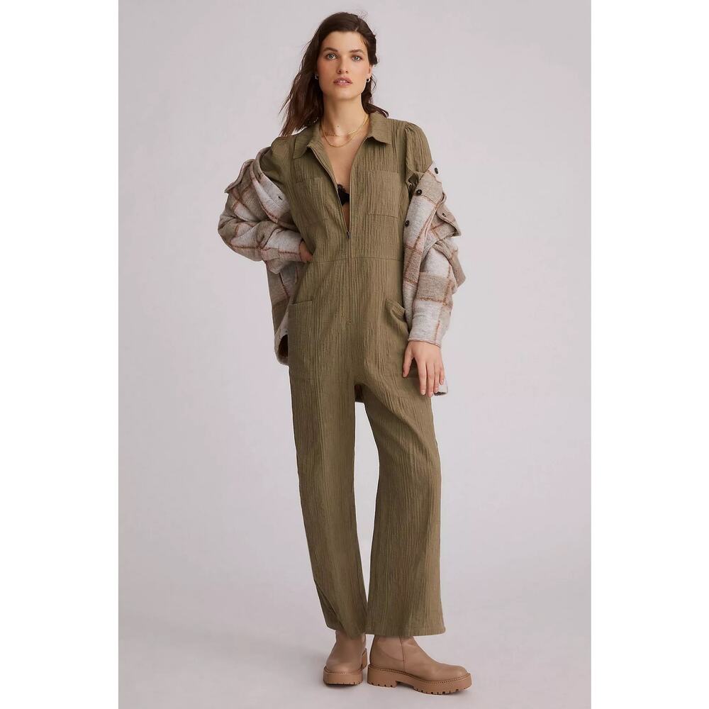 NWT Anthropologie The Odells Tamil Coveralls Olive Green Size 0 Utility Jumpsuit